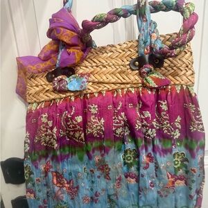 CAPPELLI STRAWORLD FABRIC AND STRAW PURSE Rainbow Colors